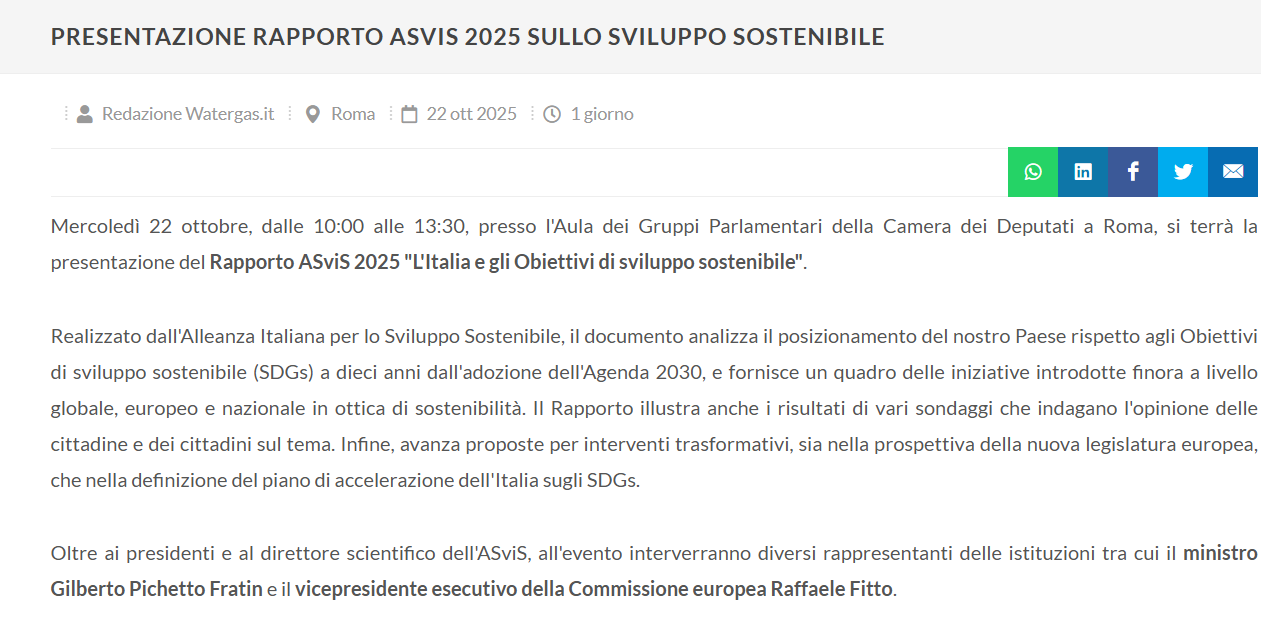Presentazione Rapporto ASviS 2025 sullo sviluppo sostenibile